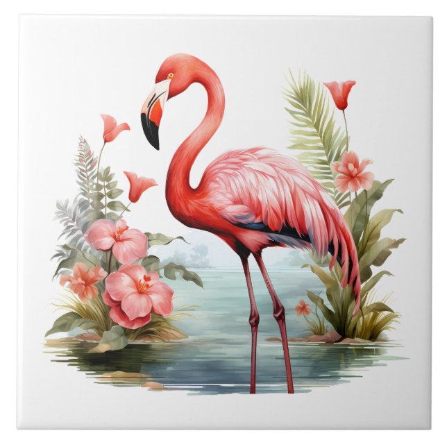 home beach pink flamingo lovers crafting business  tile (Front)