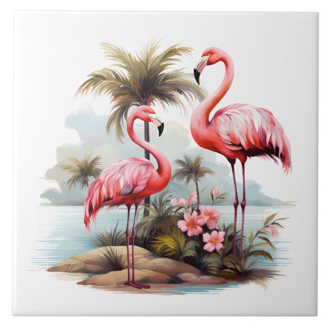 home beach pink flamingo lovers crafting business  tile (Front)