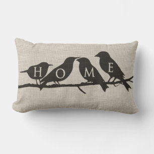 HOME Birds on a Limb Burlap Lumbar Cushion