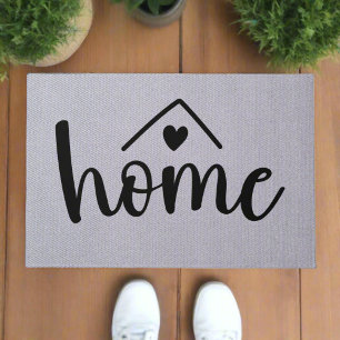 Home Black Typography Heart Welcome Grey Texture  Doormat