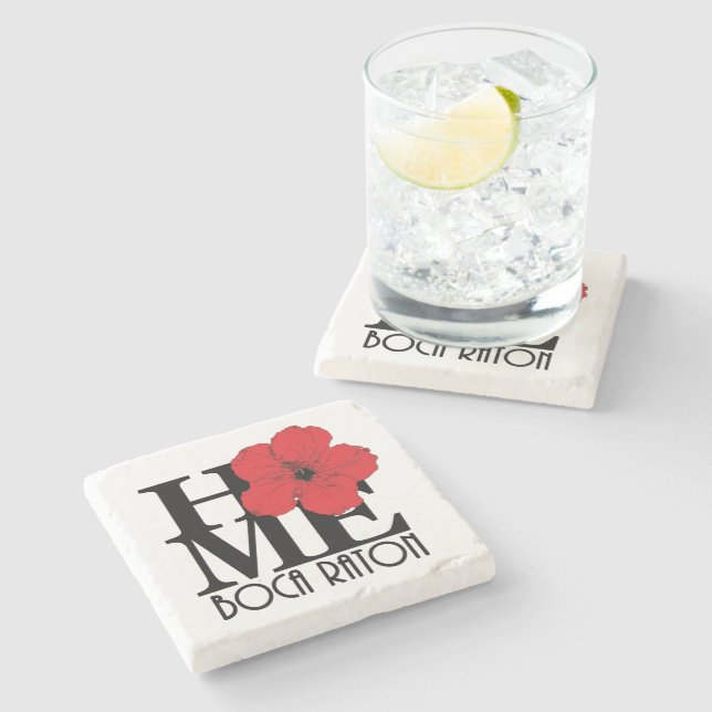HOME Boca Raton Red Hibiscus Stone Coaster (Side)