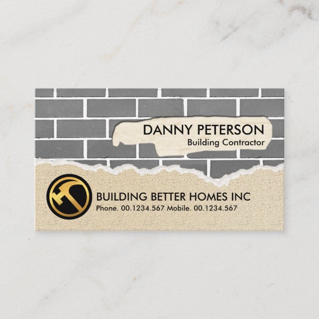 Home Brickwork Wall Plastering Renovation Work Business Card (Front)