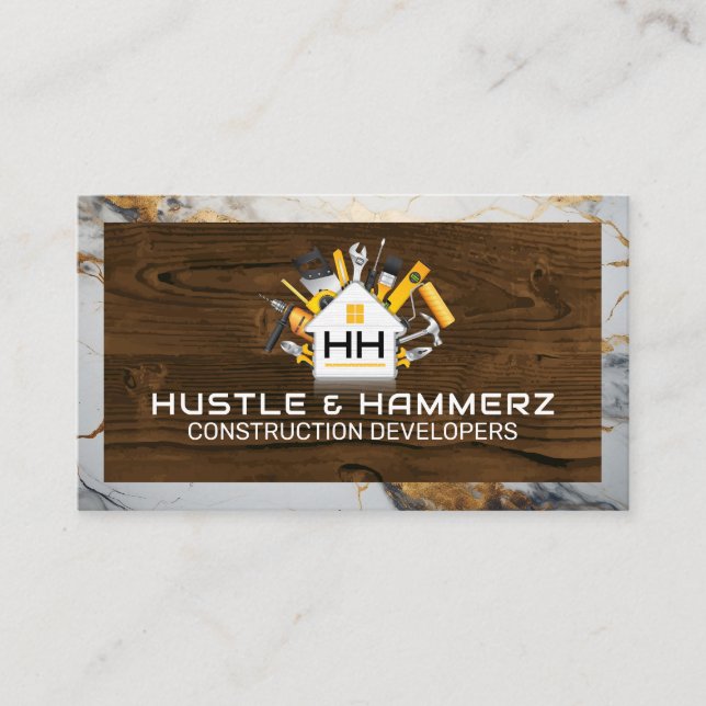 Home Build Construction Tools | Wood | Marble Business Card (Front)