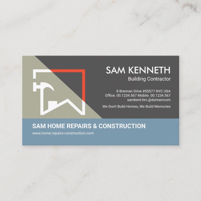 Home Building Hammer Frame Construction Contractor Business Card (Front)
