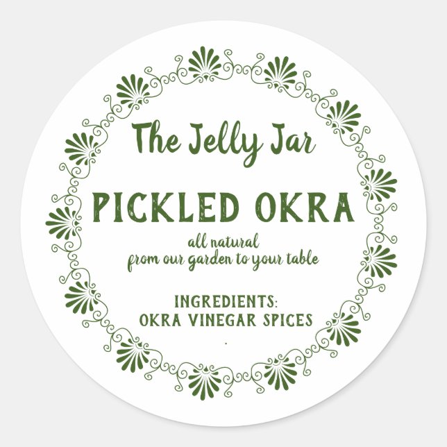 Home Canning Business Pickled Okra Food Label (Front)