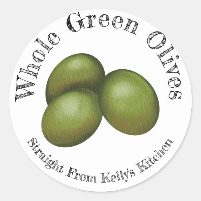 Home Canning Business Whole Green Olive Food Label (Front)