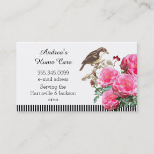 Home Care Pink Roses and Bird Business Card