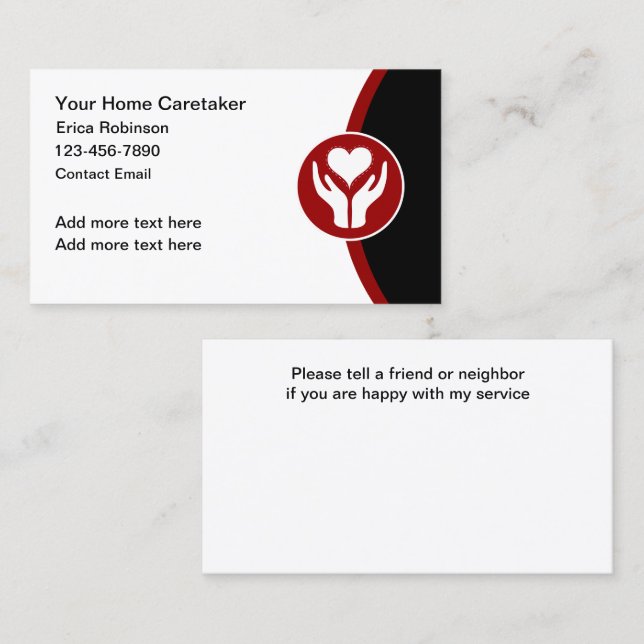 Home Caretaker Companion Heart Theme  Business Card (Front/Back)