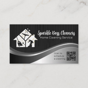 Home Cleaning Icons   QR code Business Card