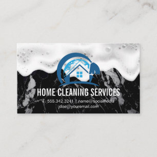 Home Cleaning Logo Soap Suds Black Marble Business Card