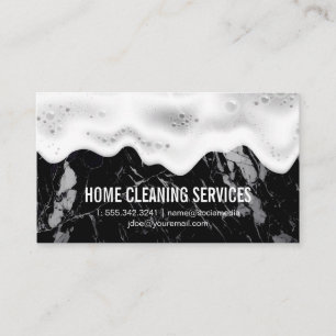 Home Cleaning Logo Soap Suds Black Marble Business Card