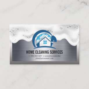 Home Cleaning Logo Soap Suds Metallic Business Card