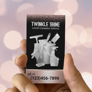 Home Cleaning Maid Service Rose Gold Glitter Business Card