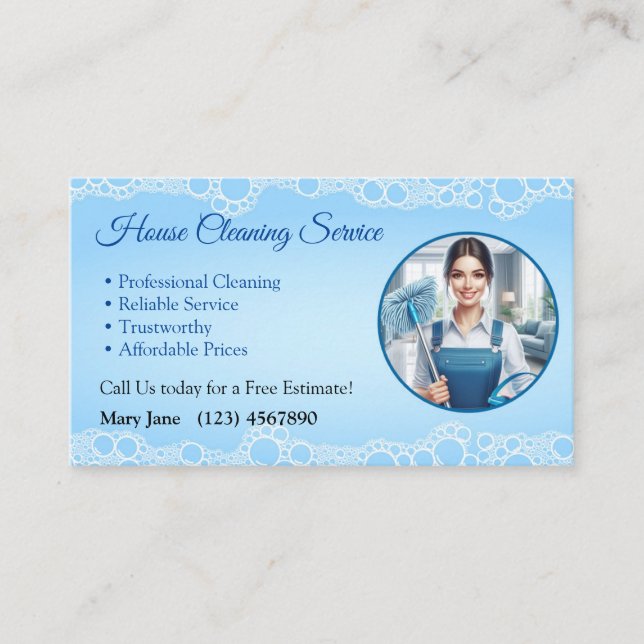 Home Cleaning Service Business Cards (Front)