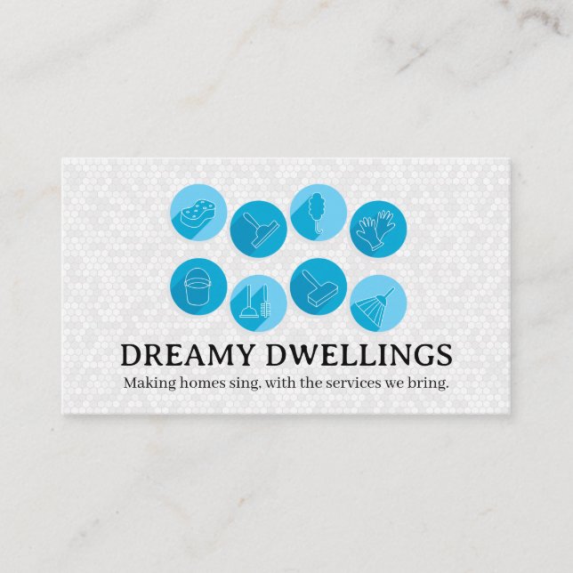 Home Cleaning Service Icons | Tiles Background Business Card (Front)