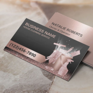 Home Cleaning Service Modern Rose Gold Glitter Business Card