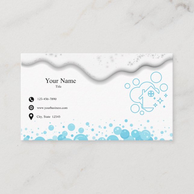 Home Cleaning Service Soap Bubbles Business Card (Front)