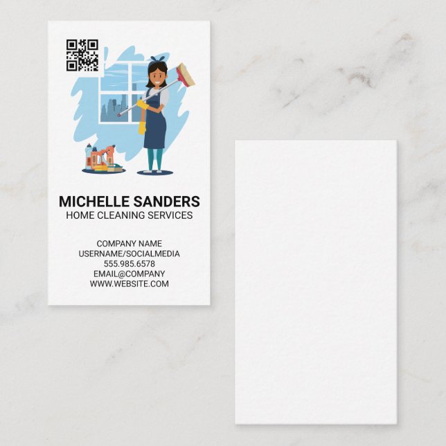 Home Cleaning Services | House Maid | qr code Business Card (Front/Back)