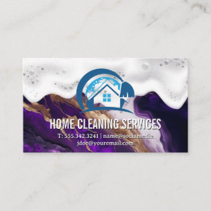 Home Cleaning   Soap Suds   Purple Metallic Marble Business Card