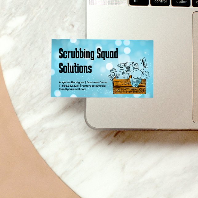 Home Cleaning Tools in Wood Box | Maid Business Card (Creator Uploaded)