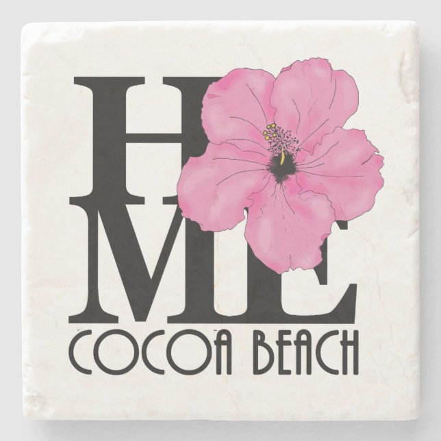 HOME Cocoa Beach Pink Hibiscus Stone Coaster (Front)