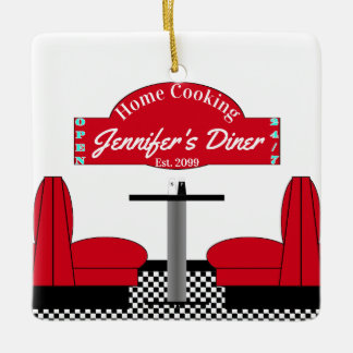 Home Cooking Name Chef Diner Retro Square Ceramic Ornament