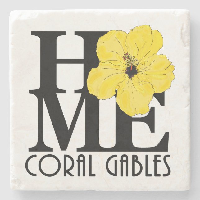 HOME Coral Gables Yellow Hibiscus Stone Coaster (Front)