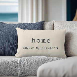 "Home" Custom Coordinates Throw Pillow   Ivory