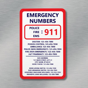 Home Emergency Numbers Useful Contact List Magnet