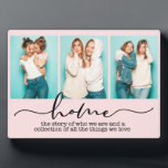 Home Family Sayings Modern Typography Three Photo Plaque<br><div class="desc">This modern design features three of your favourite photos with the text "home - the story of who we are and a collection of all the things we love" in modern typography #photo #photogifts #gifts #gift #giftsforher #girly #family #home #birthdaygifts #holidaygifts #personalizedgifts</div>
