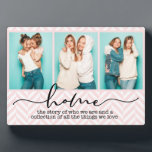 Home Family Sayings Modern Typography Three Photo Plaque<br><div class="desc">This modern design features three of your favourite photos with the text "home - the story of who we are and a collection of all the things we love" in modern typography #photo #photogifts #gifts #gift #giftsforher #girly #family #home #birthdaygifts #holidaygifts #christmasgifts #personalizedgifts</div>