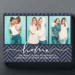 Home Family Sayings Modern Typography Three Photo Plaque<br><div class="desc">This modern design features three of your favourite photos with the text "home - the story of who we are and a collection of all the things we love" in modern typography #photo #photogifts #gifts #gift #giftsforher #girly #family #home #birthdaygifts #holidaygifts #christmasgifts #personalizedgifts</div>