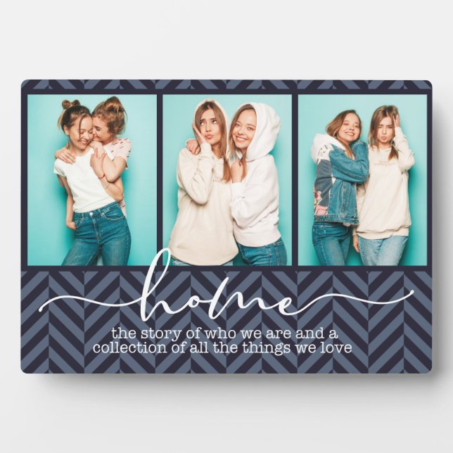 Home Family Sayings Modern Typography Three Photo Plaque (Front)