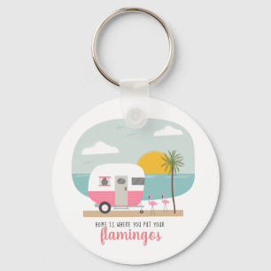 Home Flamingos Pink Camper Beach Key Ring