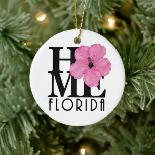 HOME Florida Pink Hibiscus Ceramic Tree Decoration