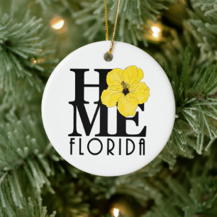 HOME Florida Yellow Hibiscus Ceramic Tree Decoration