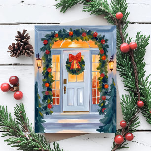 Home for Christmas Watercolor Painting Holiday Postcard