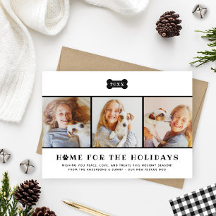 Home for the Holidays Black Plaid Dog Photo Holiday Card