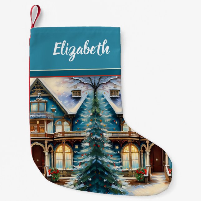 Home for the Holidays Christmas Tree Dream House Small Christmas Stocking (Front)