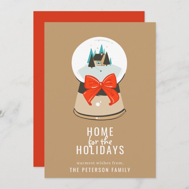 Home for the Holidays Illustrated Snow Globe Holiday Card (Front/Back)