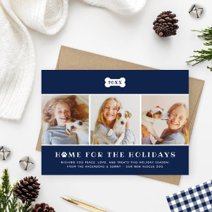 Home for the Holidays Navy Blue Plaid Dog Photo Holiday Card