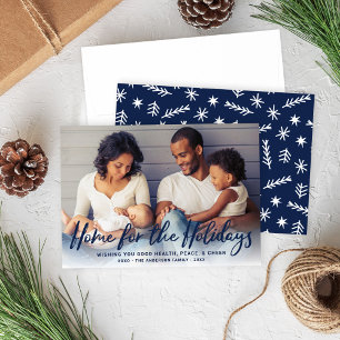 Home for the Holidays Navy Modern Script Photo Holiday Card