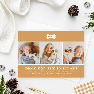 Home for the Holidays Tan Plaid Dog Photo Holiday Card