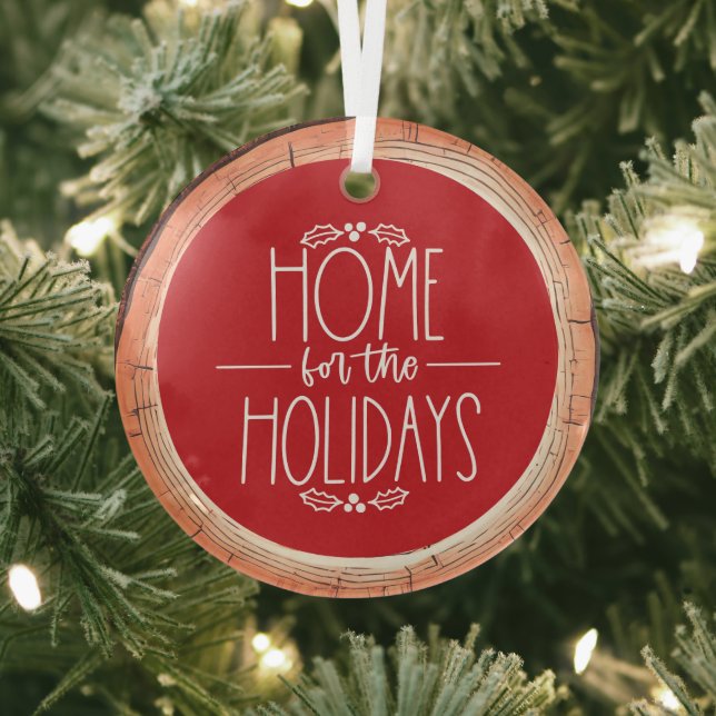 Home For The Holidays Typography Keepsake Tree Glass Tree Decoration (Insitu)