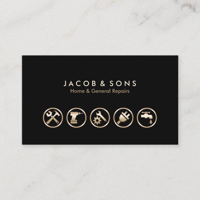 Home General Repairs Gold Icons Business Card (Front)