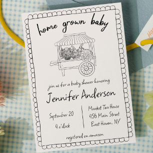 Home Grown Baby Hand Drawn Baby Shower Invitation