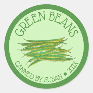 Home Grown Green Beans Vegetables Canned By  Classic Round Sticker