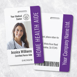 Home Health Aide Certified Nurse Aide Photo ID  ID Badge