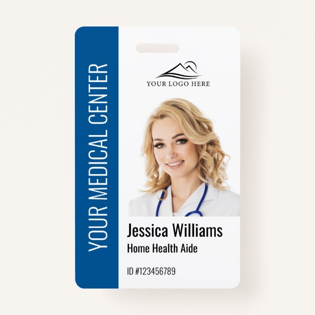 Home Health Aide Medical Photo ID Blue ID Badge (Front)
