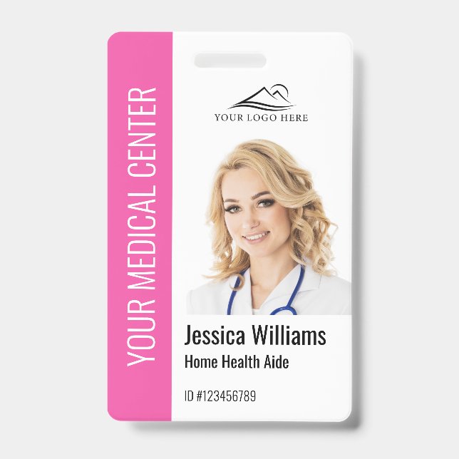 Home Health Aide Medical Photo ID Pink Badge (Front)